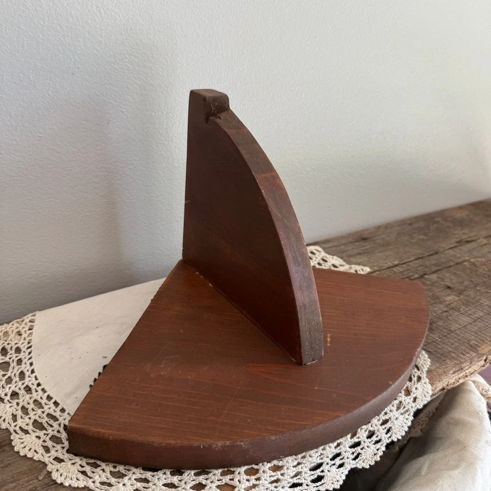 Vintage Handmade Wood Corner Wall Shelf Rustic Brown Floating Display Ledge